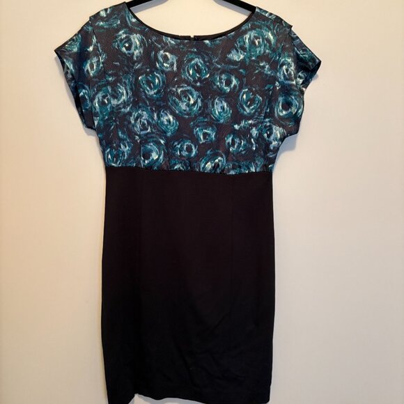 Ann Taylor Dress Black Green Short Sleeve Silk Stretch Career Church Sz 8 - Picture 2 of 10